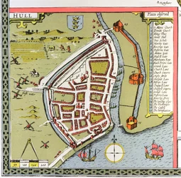 Hull, Detail aus der Karte der Nord- und Ostringe von Yorkshire, graviert von Jodocus Hondius (1563-1612) aus John Speeds 